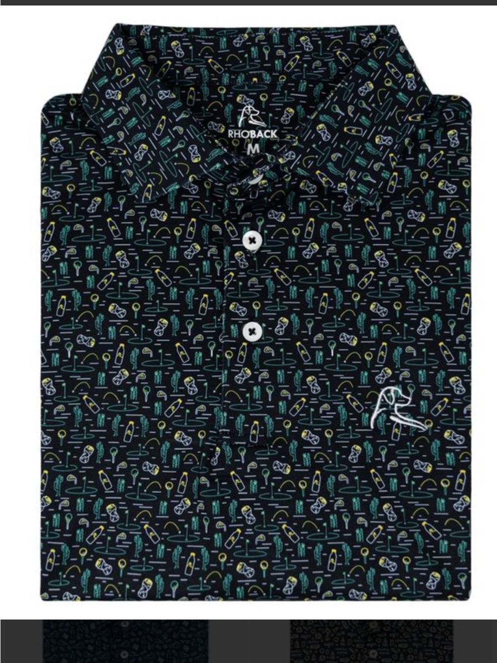 Rhoback Men’s Black-green Polo with Teal Pattern